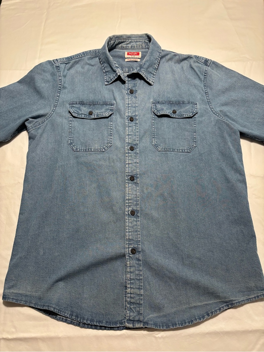 Wrangler Light Blue Denim Button-Front Work Shirt